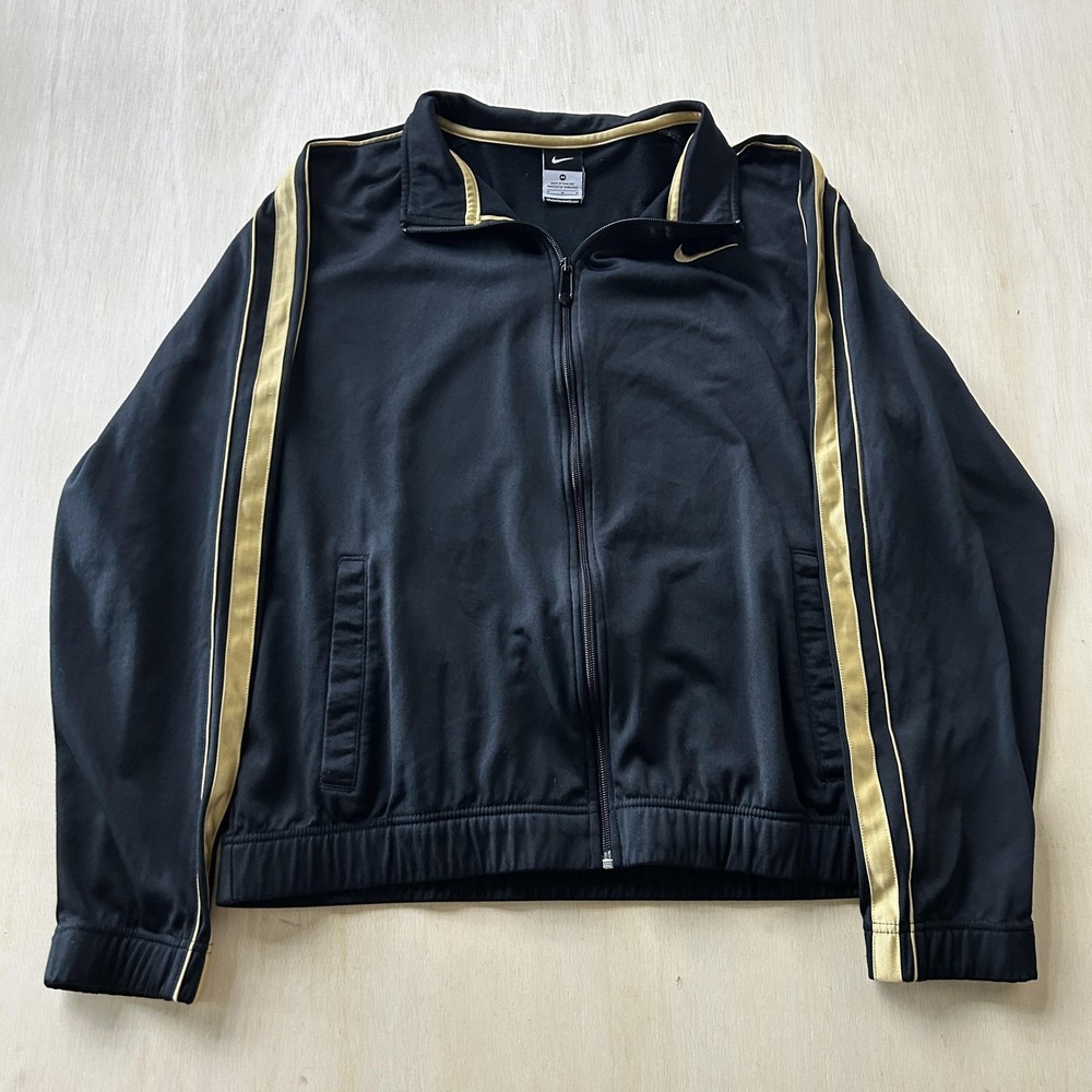 Nike Track Jacket Mens Medium Black Gold Full Zip Striped Athletic Soccer